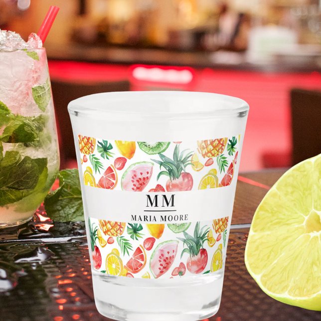 Copo De Shot Frutas abacaxis melões iniciais monograma nome (Criador carregado)