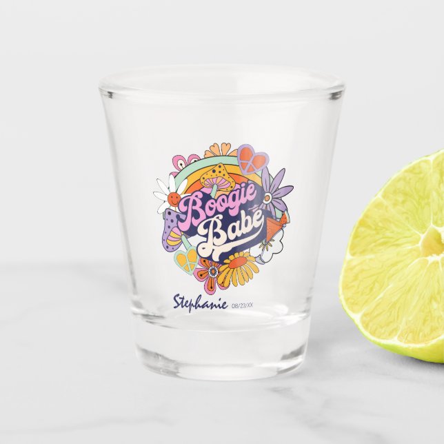 Copo De Shot Garota do Boogie da Festa de Solteira Groovy 70 ID (Frente)