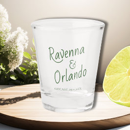 Copo De Shot Garrafa Verde Casamento Minimalista Retro Cursivo