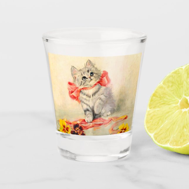 Copo De Shot Gatinho com Fita Vermelha (Frente)