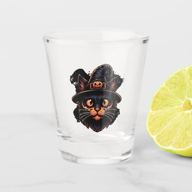 Copo De Shot Gatinho de Chapéu de Bruxa Spooky (Frente)