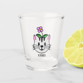 Copo De Shot Gato de Cartoon Bonito com Flor na Cabeça