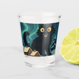 Copo De Shot Gato de Natal Islandês do Yule com Luzes do Norte