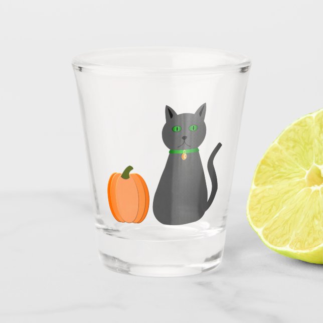 Copo De Shot Gato e Abóbora do Halloween (Frente)
