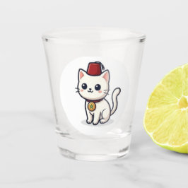 Copo De Shot Gato Kawaii Marroquino Fofo com Adesivo Fez