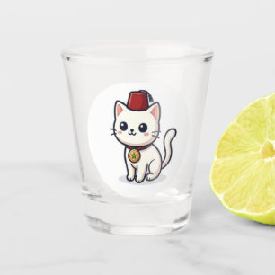 Copo De Shot Gato Kawaii Marroquino Fofo com Adesivo Fez