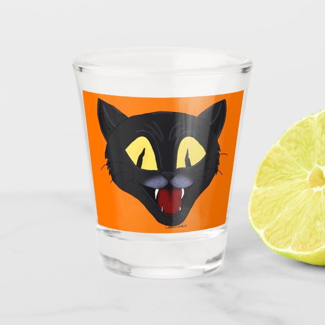 Copo De Shot Gato Preto de Halloween (Frente)