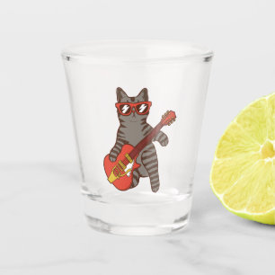 Copo De Shot Gato Vestindo Óculos De Sol Tocando Violão