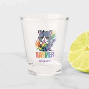 Copo De Shot Gaymer - Gato de Jogos Arco-Íris com Console LGB