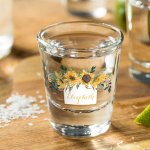 Copo De Shot Girassol Dourado Floral Personalizado Flor 