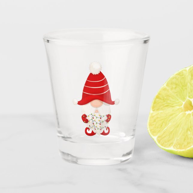 Copo De Shot Gnomo Vermelho com Luz de Natal (Frente)