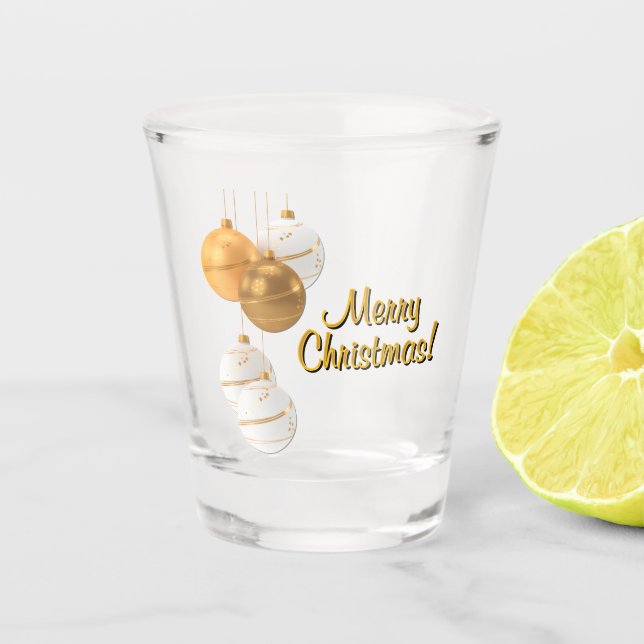 Copo De Shot Gold and White Christmas Balls Custom Text (Frente)