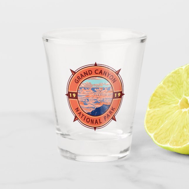 Copo De Shot Grand Canyon National Park Retro Compass Emblem (Frente)