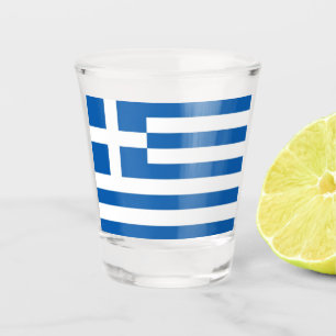 Copo De Shot Grécia Grega Bandeira Azul Vidro Branco