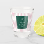 Copo De Shot Green pink Tennis Bachelorette elegant modern<br><div class="desc">Serve up a winning celebration with this personalised tennis bachelorette shot glass, perfect for a bride-to-be who loves the court as much as her cocktails. Featuring elegant green, pink and white stripes, a classic tennis motif, and customisable text for the bride’s name, location, and date, this shot glass makes a...</div>