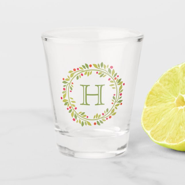 Copo De Shot Grinalda de folhas verdes com frutos vermelhos de  (Frente)
