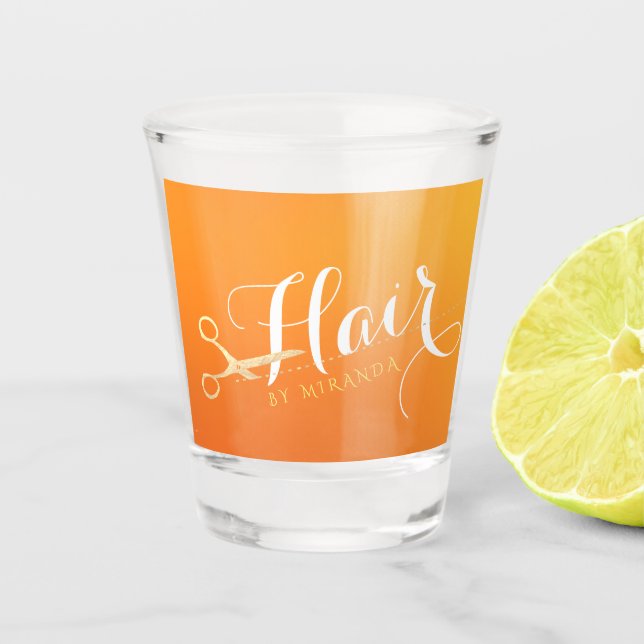 Copo De Shot Hairstylist Makeup Salon Chic Orange Tesoura Doura (Frente)