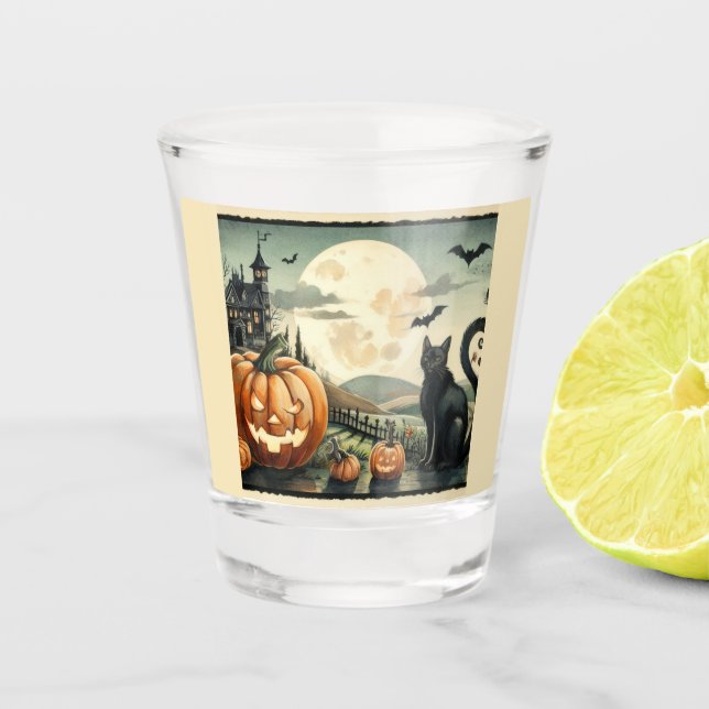 Copo De Shot Halloween/outono/Outono/Abóbora/gato (Frente)