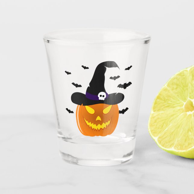 Copo De Shot Halloween Pumpkin Jack o’ Lantern Withat (Frente)