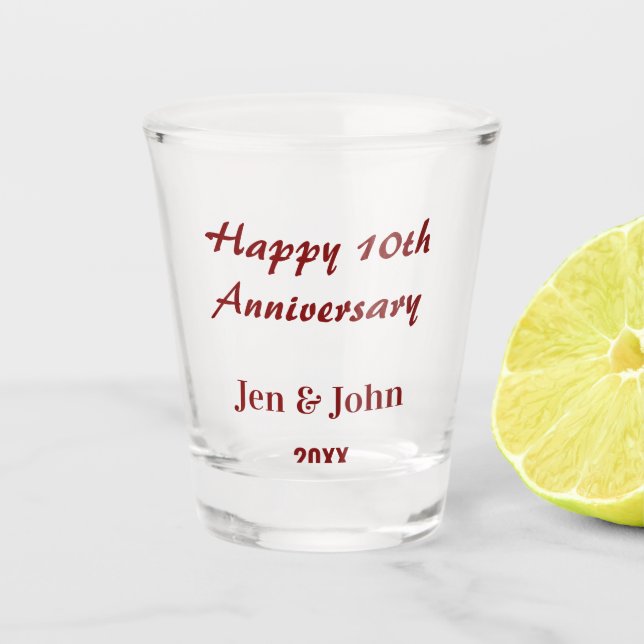 Copo De Shot Happy 10th wedding anniversary mauve simple name  (Frente)
