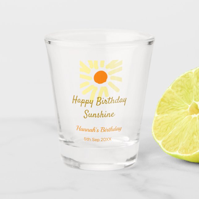Copo De Shot Happy birthday sunshine yellow orange birthday boh (Frente)