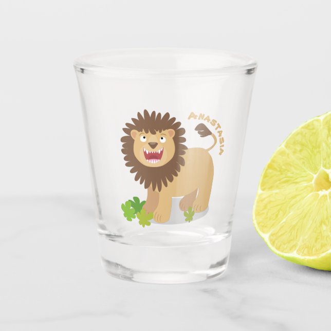 Copo De Shot Happy lion roaring cartoon illustration  (Frente)