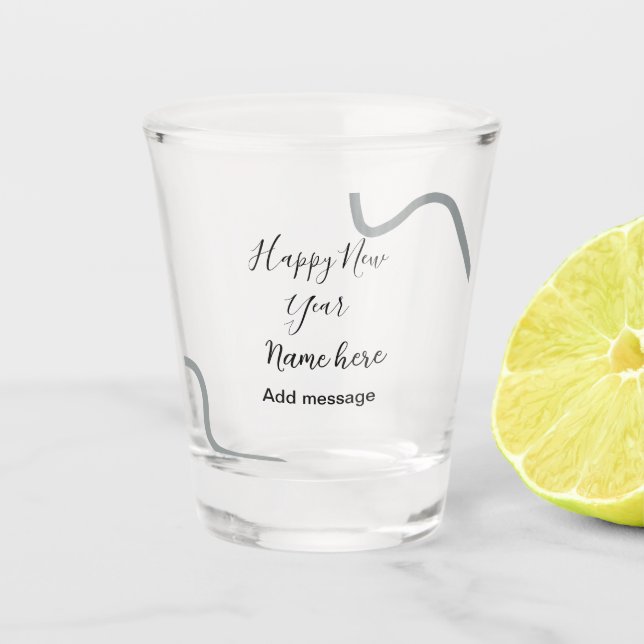 Copo De Shot Happy new year name message gray simple holiday  (Frente)