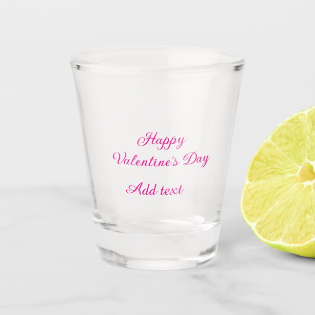 Copo De Shot Happy Valentine's day pink text name message (Frente)