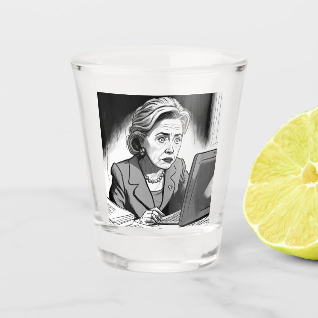 Copo De Shot Hillary Clinton Excluindo 33 mil e-mails (Frente)