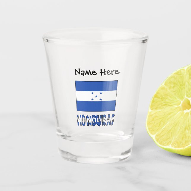 Copo De Shot Honduras e Bandeira Hondurenha com Seu Nome Shot G (Frente)