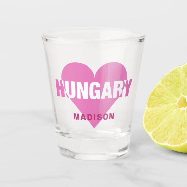 Copo De Shot Hungria Amor Nome personalizado Vidro (Frente)