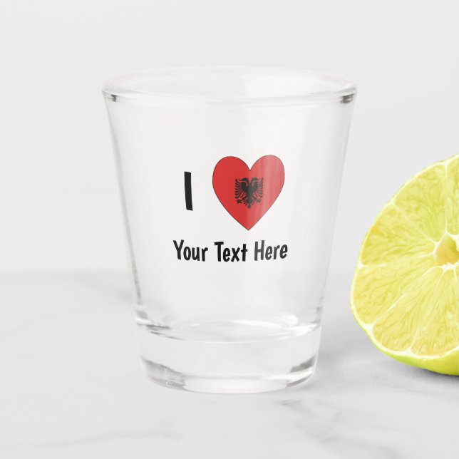 Copo De Shot I (Heart Shaped Albanian Flag) Your Text (Frente)