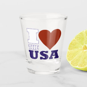 Copo De Shot I Heart The USA: Branco Vermelho E Azul