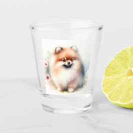 Copo De Shot Ilustração de aquarela da Pomerânia Cuta