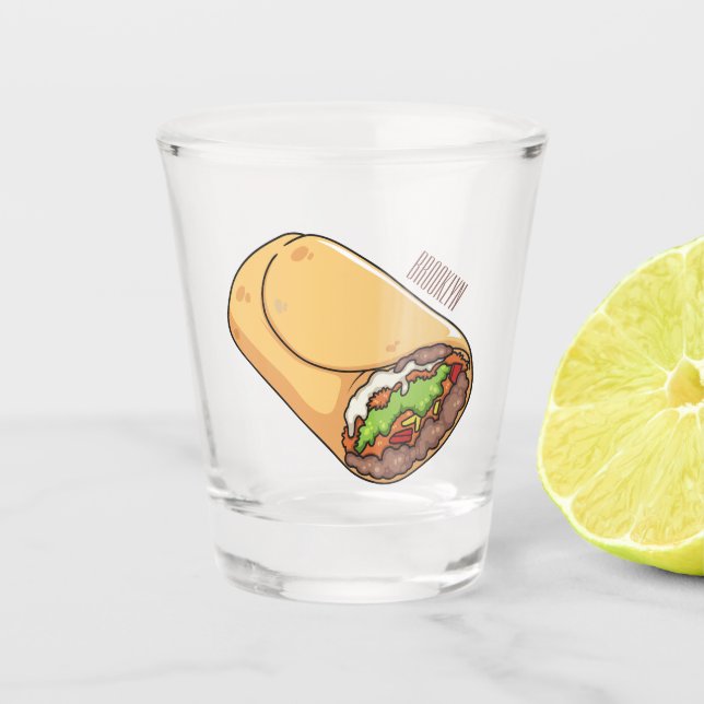 Copo De Shot Ilustração de desenho animado burrito (Frente)