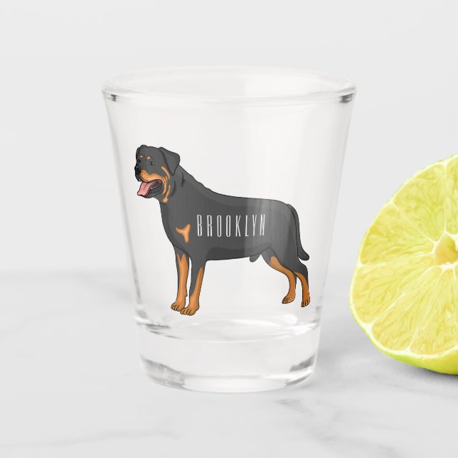 Copo De Shot Ilustração de desenho animado de cão rottweiler (Frente)