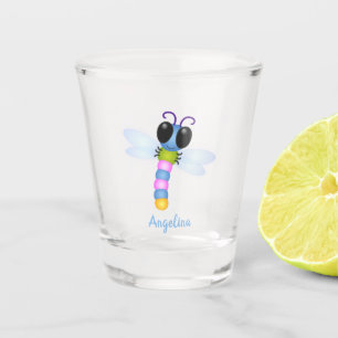 Copo De Shot Ilustração de desenho animado de libélula, azul e