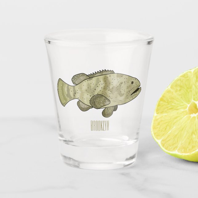 Copo De Shot Ilustração de desenho animado de peixe-grua (Frente)