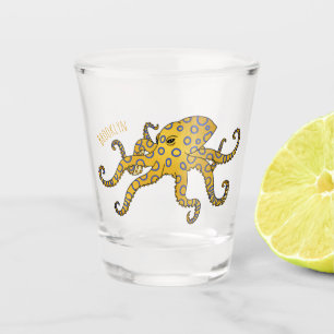 Copo De Shot Ilustração de desenho animado de polvo de anel azu