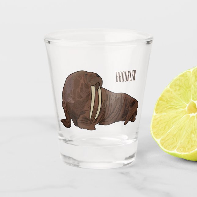 Copo De Shot Ilustração de desenho animado de Walrus (Frente)