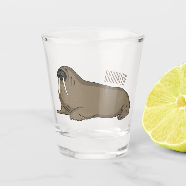 Copo De Shot Ilustração de desenho animado de Walrus (Frente)