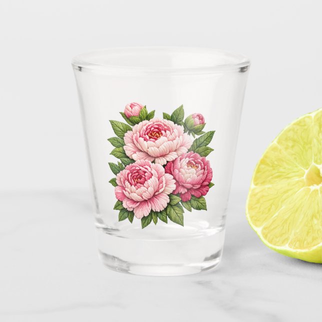 Copo De Shot Ilustração de Peônias Bordadas em 3D (Frente)