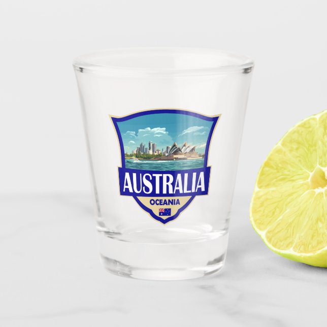 Copo De Shot Ilustração Retro Badge da Austrália (Frente)