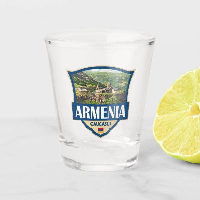 Copo De Shot Ilustração Retro Insígnia Armênia (Frente)