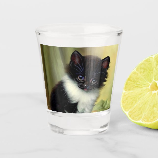 Copo De Shot Ilustração Vintage Tuxedo Kitten (Frente)