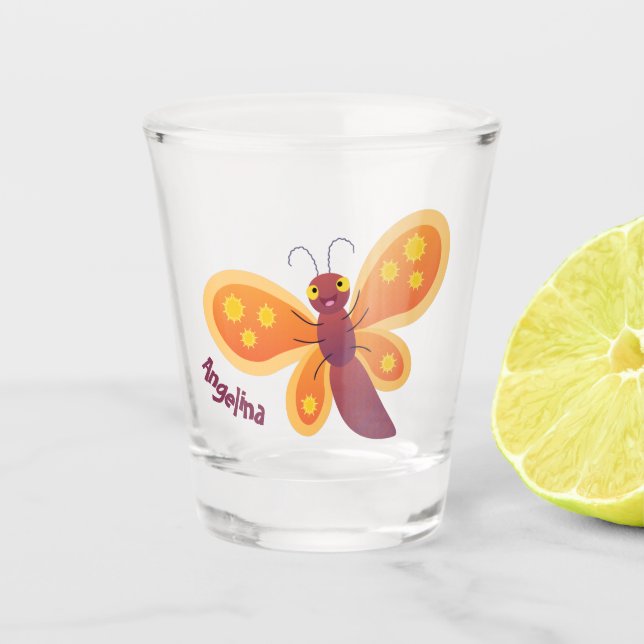 Copo De Shot Imagem de desenho animado de borboleta laranja fel (Frente)