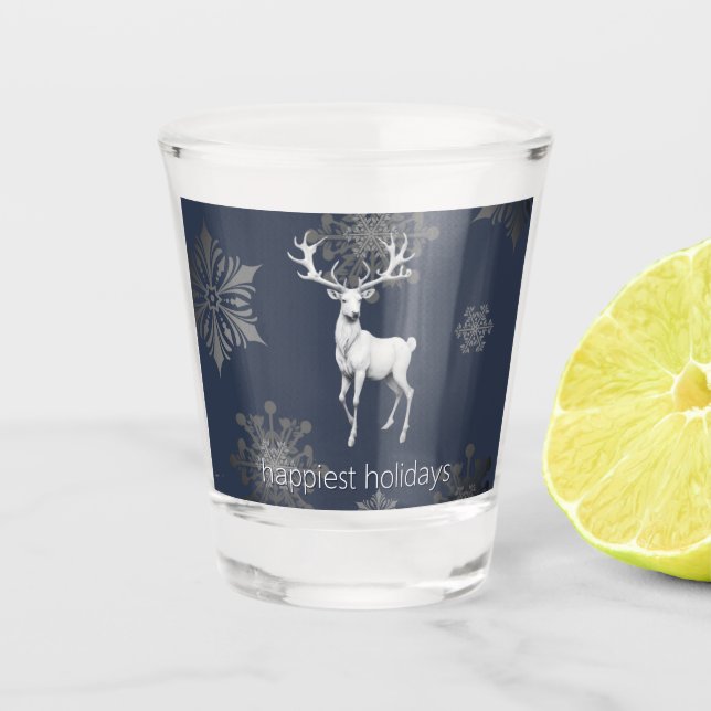 Copo De Shot Ivory Reindeer Christmas | Azul (Frente)