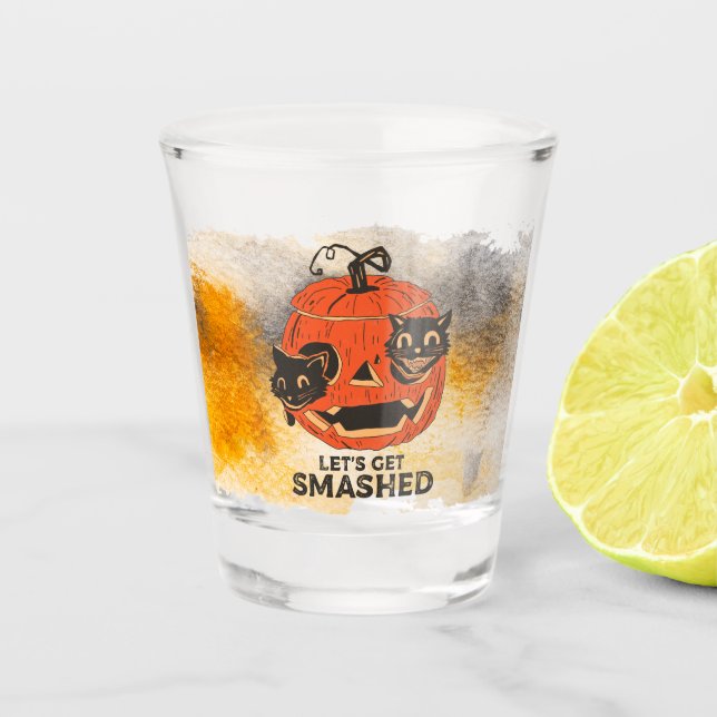 Copo De Shot Jack O'Lanterna com Gatos Pretos - Vamos Esmagado (Frente)