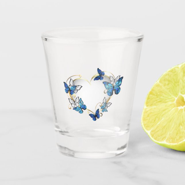 Copo De Shot Jewelry Heart with Butterflies Morpho (Frente)