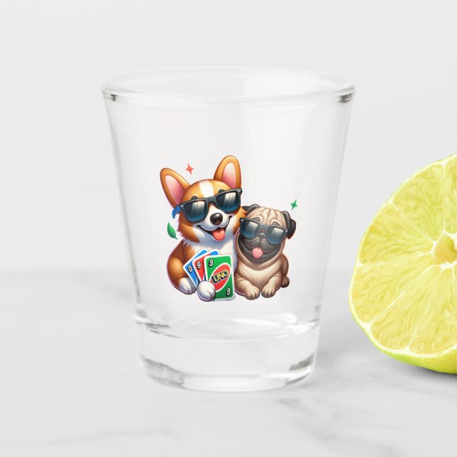 Copo De Shot Jogo de Cartão Corgi e Pug Uno (Frente)